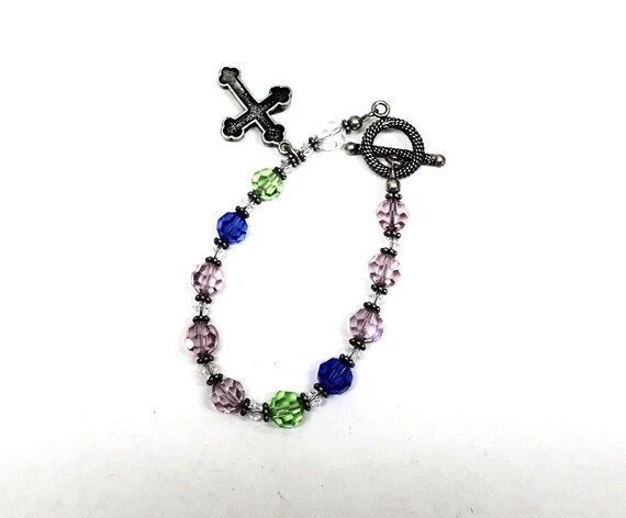 Multi colored crystal religious toggle charm brac… - image 2