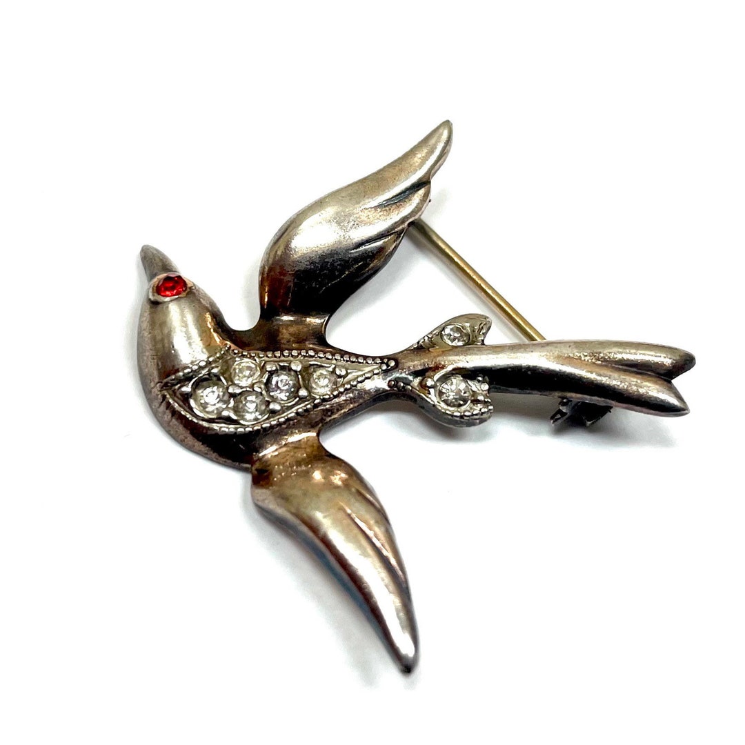 Vintage Sterling Silver Bird Brooch With Gemstones - Etsy