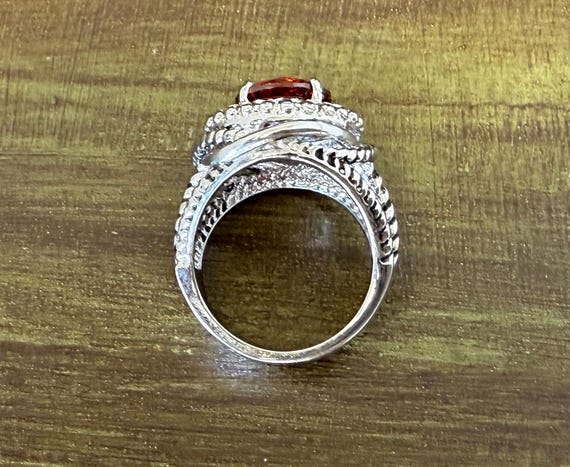 Silvertone red stone statement ring size 7.#3047T… - image 5