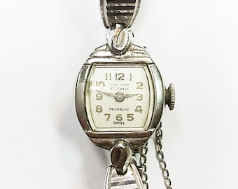 Braune Thomas Schweizer Uhr: 10k Weissgold gefüllt, 17 Jewels