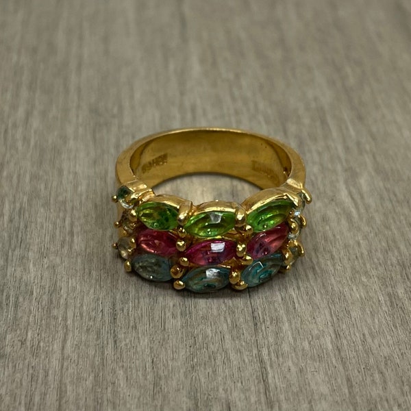 18k HGE multicolored gemstones ring/ band size 6.#200331T2. Free shipping!!!