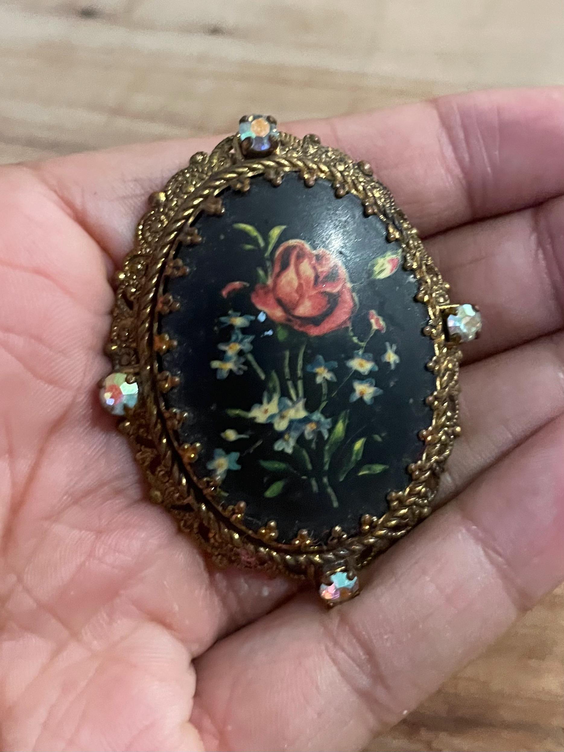 大人女性の Vintage Brooch.#3006sb Flower Floral Porcelain Germany West アクセサリー