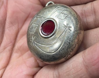 Vintage Towlie sterling circus clown baby rattle red enamel pendant.#2885SB.Free shipping!!!