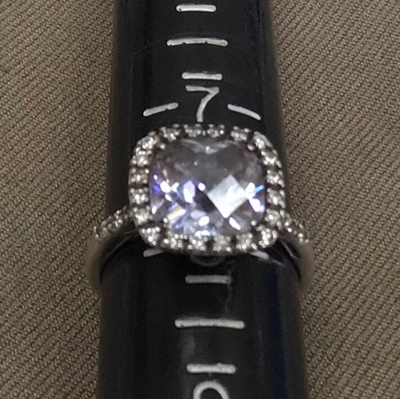 Cushion cut sterling silver ring with cubic zirconia # 2511T1