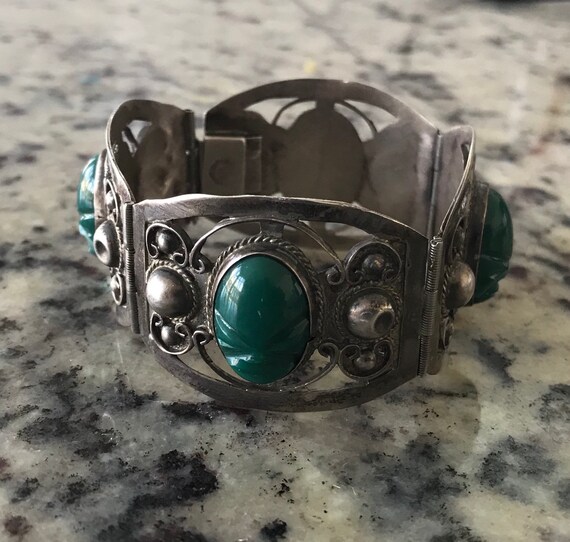 Vintage Mexico Sterling Silver Bracelet With Green Aztec - Etsy Canada