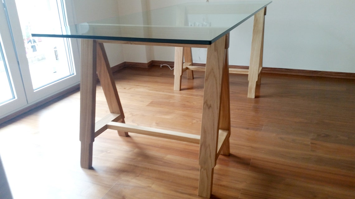 Glass Top Desk With Solid Oak Legs Etsy UK