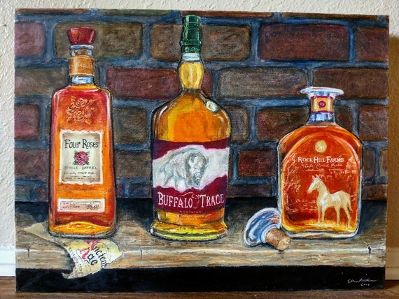 Whiskey Bottles Painting | Etsy