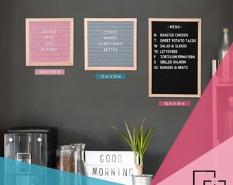 Felt Letter Board - Beautifully Handcrafted Oak Frame with Premium Quality Felt in Black / Pink / Grey and 10x10 / 12x12 / 12x18