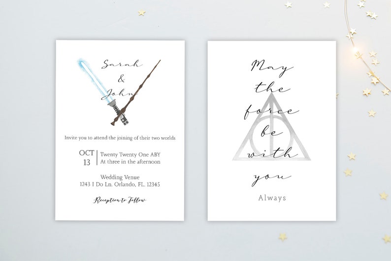 Harry PotterStar Wars Combined Wedding Invitation Suite Digital