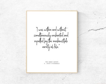 The Great Gatsby, F. Scott Fitzgerald Quote Print, Within and Without, B&W Typography Print, Instant Digital Download, Printable Wall Art