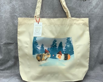 Guinea pig bag, large tote bag, Snow pigs, shopping bag, handbag, bag, guinea pig gifts, shoulder bag, large bag, Christmas gifts, Xmas gift