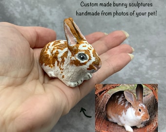 Custom bunny rabbit sculpture, rabbit ornament, bunny rabbit gifts, pet loss gift, clay sculpture, pet portrait, pet memorial, bunny, rabbit