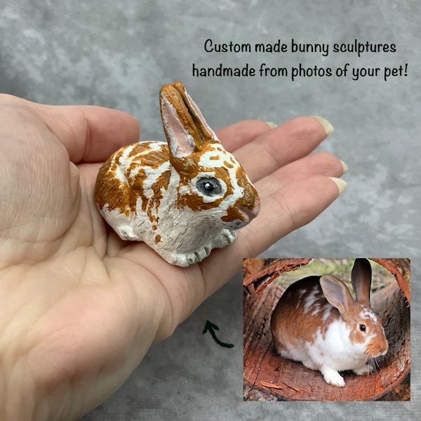 Individuelle Hasenskulptur, Hasenornament, Hasengeschenke, Haustierverlustgeschenk, Tonskulptur, Haustierportrait, Haustierdenkmal, Hase, Kaninchen