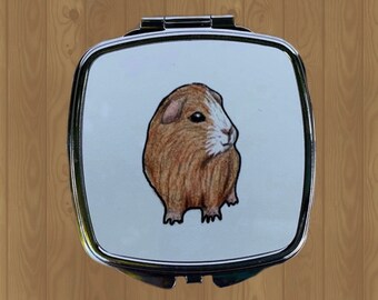 New, compact mirror, guinea pig, makeup mirror, guinea pig gift, bath and beauty gift, pocket mirror, mirror,  makeup gifts, metal mirror