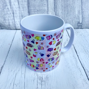 Taza, taza de conejillo de indias, conejillo de indias, taza de cerámica, arco iris, utensilios de cocina, taza de café, taza divertida, cocina, vajilla, regalo de conejillo de indias, regalo floral