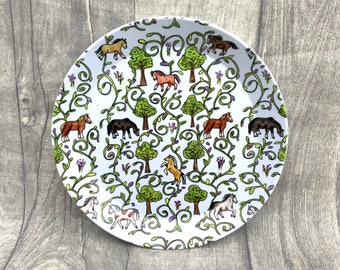 New / horse/ plate/ green/ dinner plates/ Enchanted ponies print/ kitchenware/ childrens plates/ horse gifts/ Christmas gifts/ pony gifts