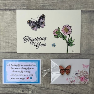 Cadeau commémoratif du souvenir, broche papillon, avec cadeau de sympathie, fait main, carte de deuil, perte d'un animal de compagnie, cadeau de deuil, avec carte de sympathie, deuil