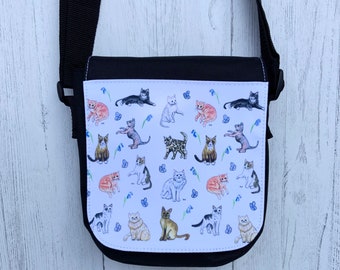 New, cat, messenger bag, cat gifts, handbag, bag, shoulder bag, cat lover gift, small bag, cat bag, cat print handbag, Christmas gifts