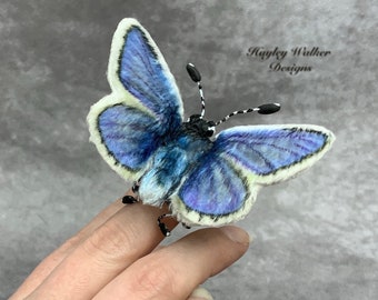 realistic common blue butterfly, soft sculpture, butterfly replica, life like plush, art doll, artist bear, prop, film prop, butterfly gift