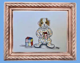 Guinea pig, original illustration, watercolour painting, cavy, guinea pig gifts, pet portrait, original painting, Baby Binky, 10 x 14 cm