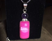 Pink Druzy and Amethyst Pendant Necklace