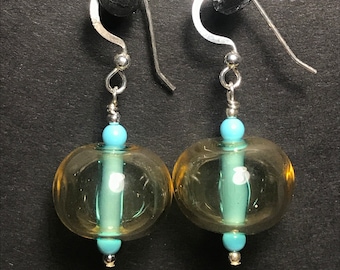 Hollow Glass and Turquoise Earrings