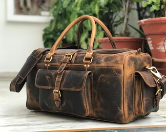 Leather Duffle Bag Mens Weekender Bag Overnight Travel Bag | Etsy