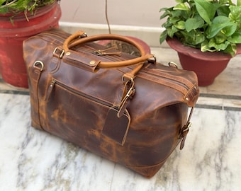 Hunter Buffalo Leather Travel Duffle – Personalized Weekender Bag