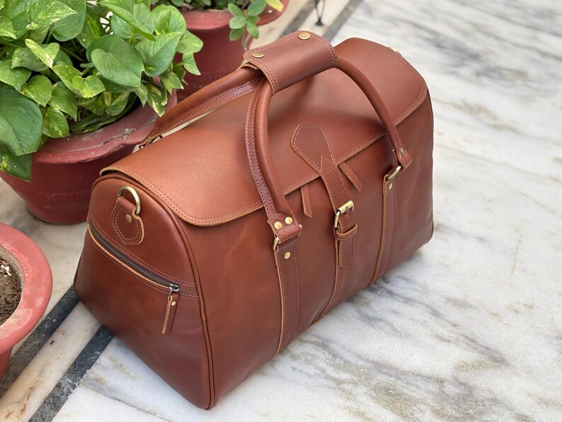Leather Hunter Weekender Bag Women Bags and Purses Mens Overnight Bag for Aged People, image 2
