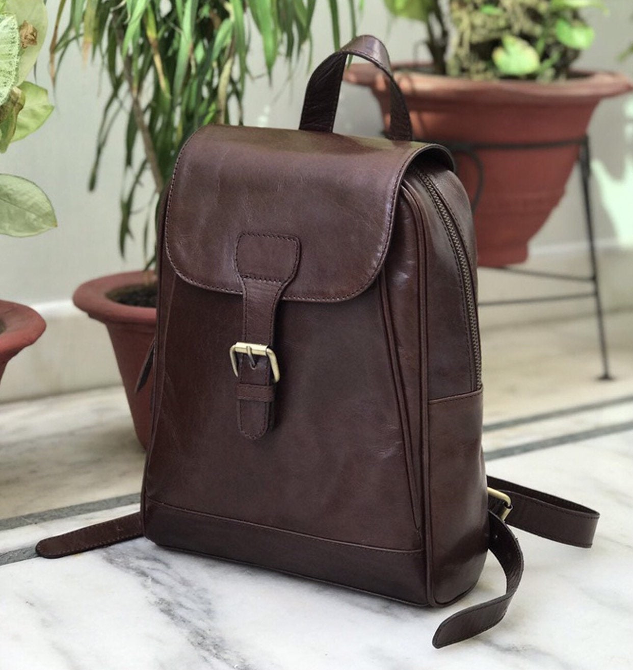 Dark Coffee Brown Leather Backpack Unisex Leather Handmade | Etsy