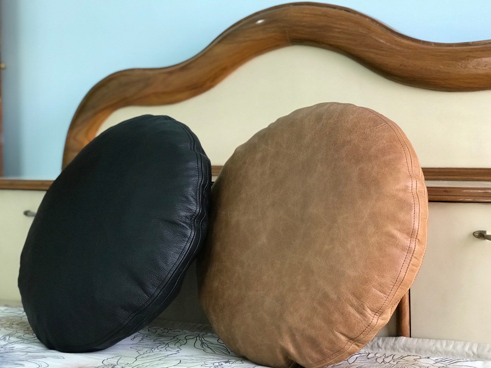 Buy Customized Round Leather Cushion Cover Custom Size Leather Online