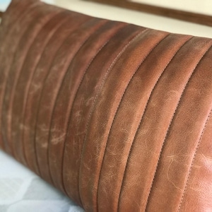 Quilted Brown Leather Pillow Cover: Custom Mid-Century Design