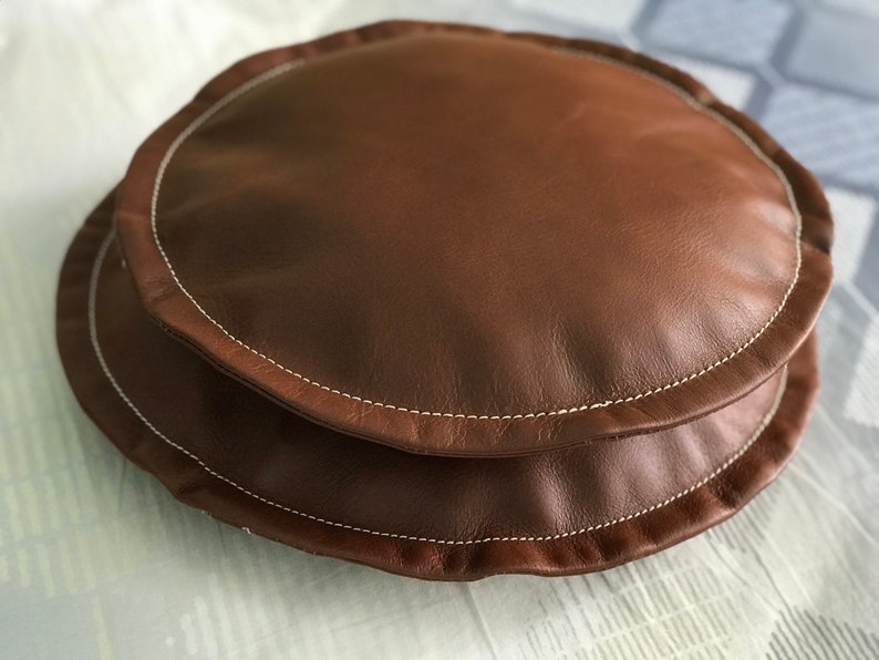 Round Leather Cushion Cover Custom Size Gift for Him Etsy