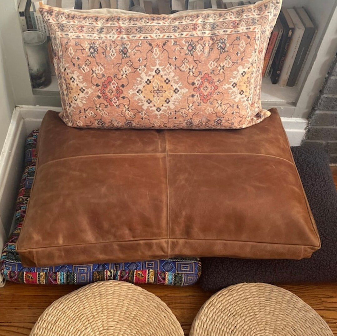 Custom Size Genuine Leather Seat Cushion Cover, Personalized Home Decor