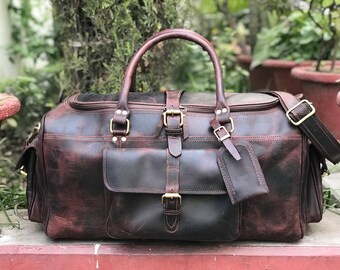 Free Shipping Leather Travel Bag Gift for Him, Wedding Gift Weekender Bag, Personalised Gift, Spring Leather Gift for Him & Her