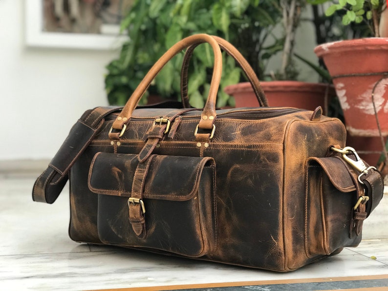 Full Grain Leather Travel Bag Handmade Leather Duffle Bag Etsy