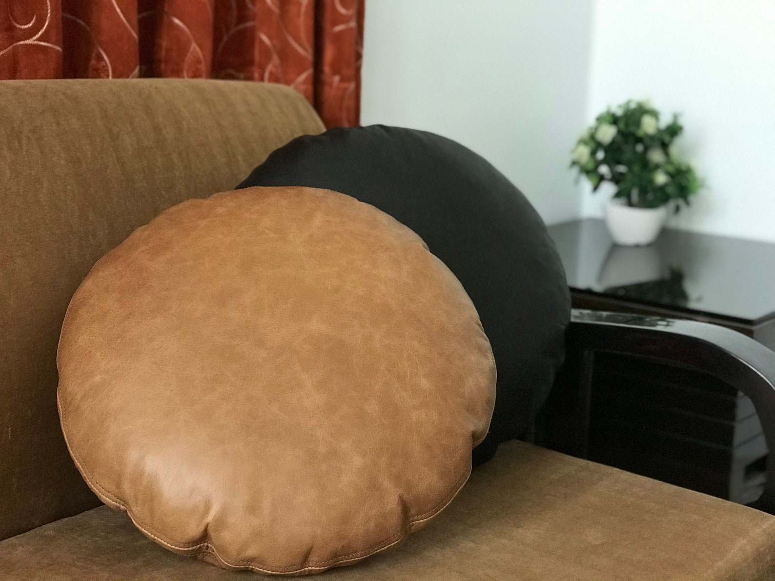 Buy Customized Round Leather Cushion Cover Custom Size Leather Online