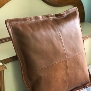 Dark Brown Buffalo Leather Pillow Case: 20x20 Soft Cushion