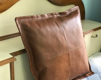 Fodera per cuscino in vera pelle marrone scuro, federa per cuscino in pelle, 20x20 pollici marrone scuro scuro,