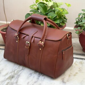 Leather Hunter Weekender Bag Women Bags and Purses Mens Overnight Bag for Aged People, image 9