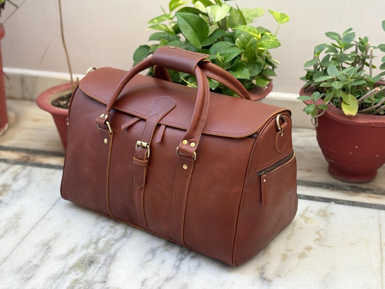 Leather Hunter Weekender Bag Women Bags and Purses Mens Overnight Bag for Aged People, image 9