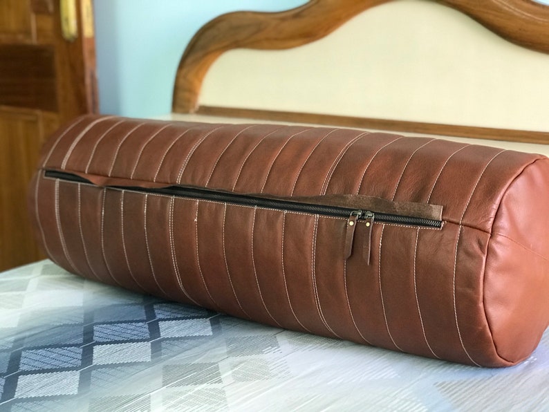 Genuine Brown Leather Bolster Round Shaped Bolster Sofa Etsy