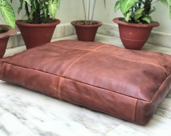 Customized Genuine Leather Seat Cushion Cover, Personalized Dog Accessories , Meditation cushion, Floor Cushion Cover, Leather Pet Bed