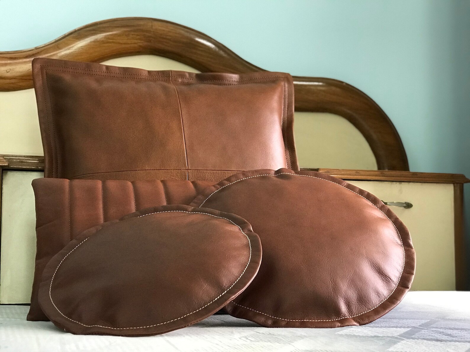 Round Leather Cushion Cover Custom Size Gift for Him Etsy