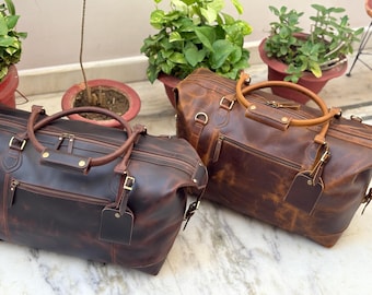 Hunter Buffalo Leather Travel Duffle – Personalized Weekender Bag