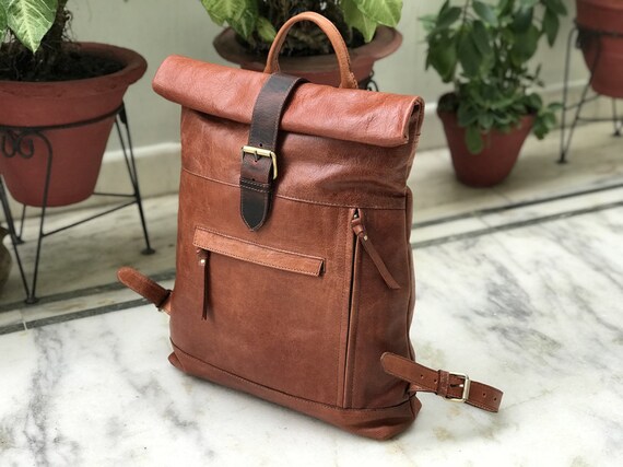 Genuine Leather RollTop Backpack Handmade Unisex Trip Bag | Etsy