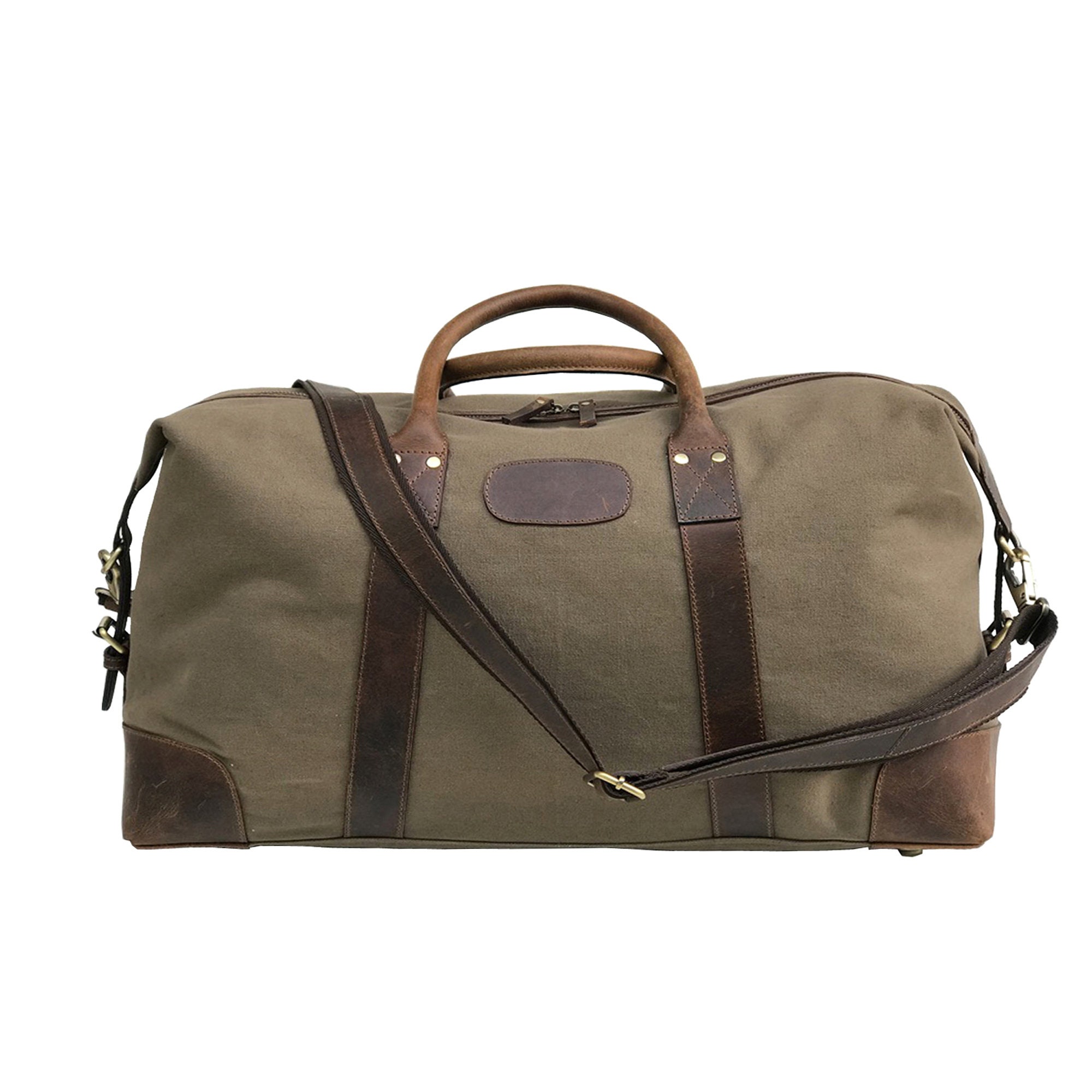 green canvas duffle bag