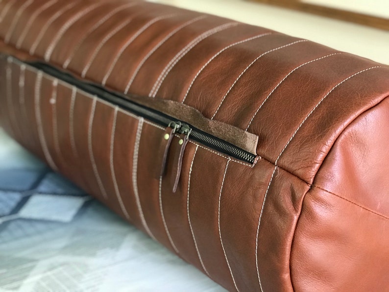 Genuine Brown Leather Bolster Round Shaped Bolster Sofa Etsy