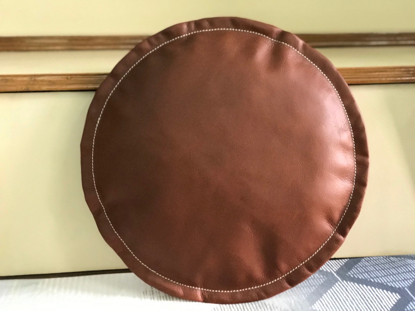 Round Leather Cushion Cover Custom Size Gift for Him Etsy