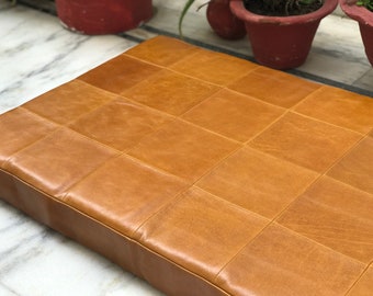 Tan Leather Floor Cushion Cover: Rectangular Pet Bed, Personalized